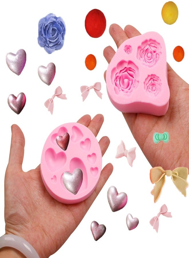 Caregene Valentines Flower Heart Silicone Molds Mini Bows Rose Fondant Chocolate Molds For Cake Decorating Cupcake Topper Polymer Clay Gum Paste - Image 4