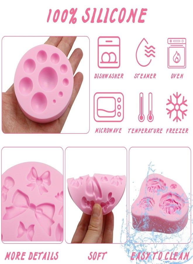 Caregene Valentines Flower Heart Silicone Molds Mini Bows Rose Fondant Chocolate Molds For Cake Decorating Cupcake Topper Polymer Clay Gum Paste - Image 3
