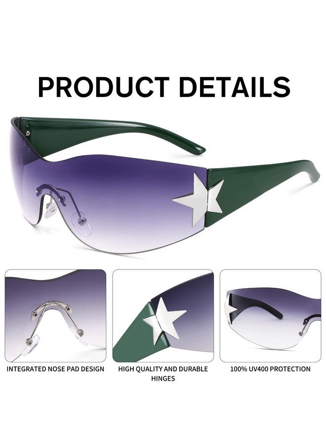 COASION Rimless 2000S Wrap Around Star Sunglasses Women Men Visor Shield Shades Oversized Fashion Frameless Sun Glasses (Gradient Grey) - Image 3