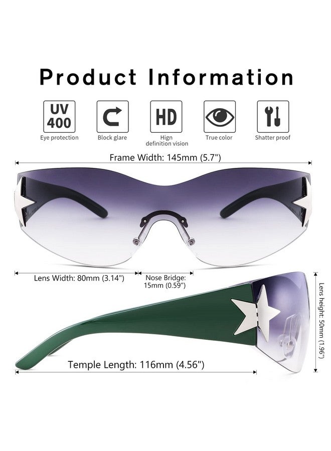 COASION Rimless 2000S Wrap Around Star Sunglasses Women Men Visor Shield Shades Oversized Fashion Frameless Sun Glasses (Gradient Grey) - Image 2