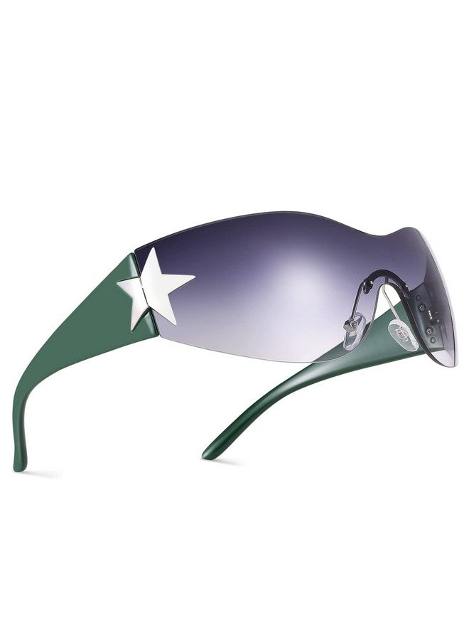 COASION Rimless 2000S Wrap Around Star Sunglasses Women Men Visor Shield Shades Oversized Fashion Frameless Sun Glasses (Gradient Grey) - Image 1