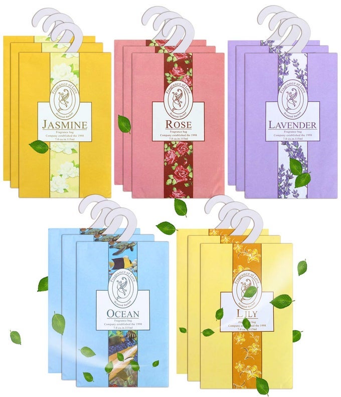 15 PACK CLOSET AIR FRESHENER FLOWER SCENTED SACHETS BAGS FOR DRAWER AND CLOSET FRESH SCENTS FRESHENER WITH HANGER