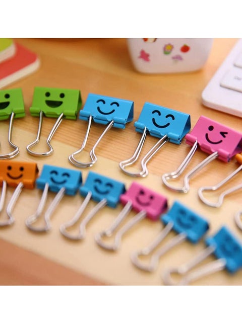 Medium Metal Paper Clips Assorted 48 Pack Colored Binder with Lovely Hollow Smiling Face/Multi-Color Photo File Document Clip Clamp Organizer for Office Home (25mm)