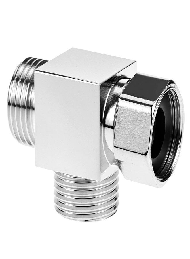 QWORK 1/2" Brass Chrome 3 Way Diverter, T-Shape Diverter Valve, G1/2" Standard Tee Fitting, Hose Fitting Tee, T Shape Adapter Connector - Image 1