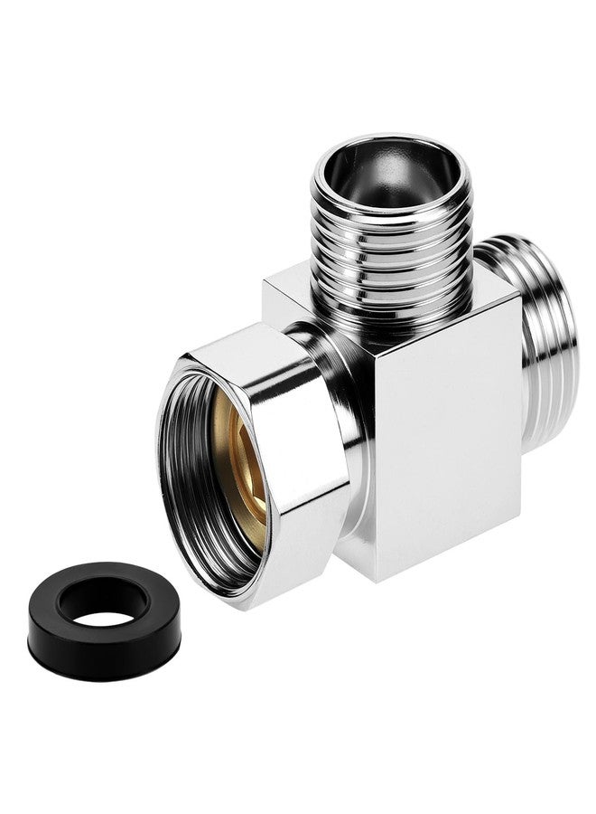 QWORK 1/2" Brass Chrome 3 Way Diverter, T-Shape Diverter Valve, G1/2" Standard Tee Fitting, Hose Fitting Tee, T Shape Adapter Connector - Image 2