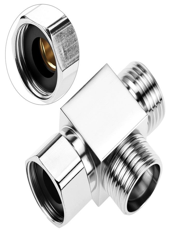 QWORK 1/2" Brass Chrome 3 Way Diverter, T-Shape Diverter Valve, G1/2" Standard Tee Fitting, Hose Fitting Tee, T Shape Adapter Connector - Image 5