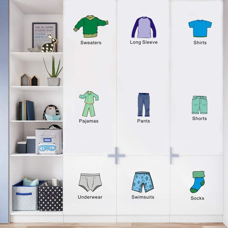 IARTTOP Vinyl Clothing Label Decal, Waterproof Wardrobe Organizer Sticker, Removable Wall Decor for Kids Bedroom, Home Decoration, Male Clothing Label
