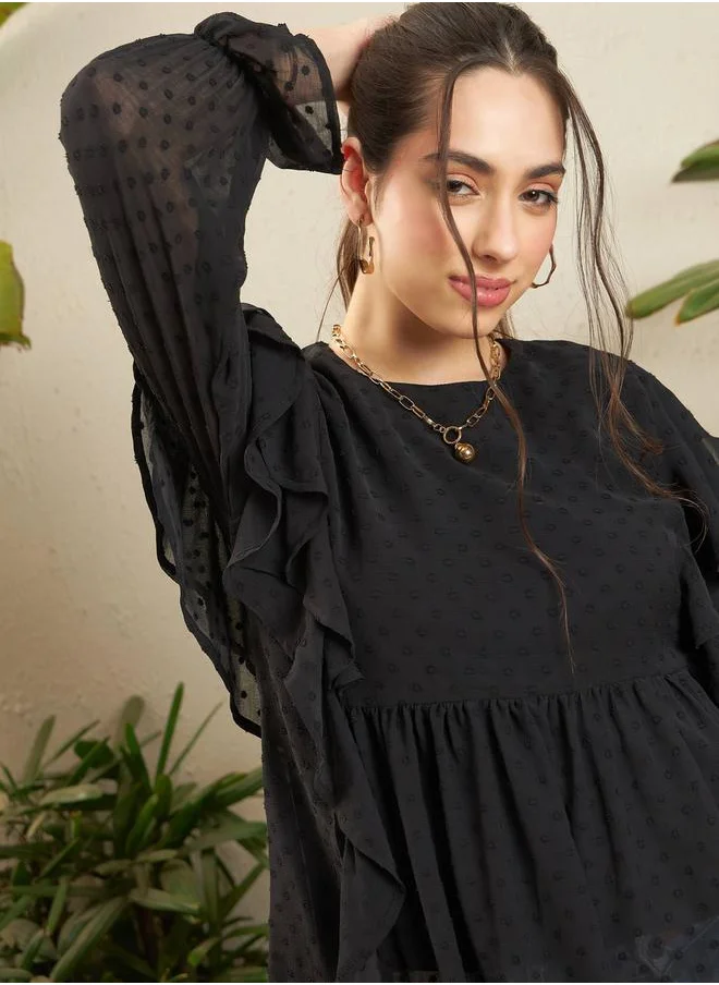 ساسافراس Dobby Ruffled Peplum Top by Styli