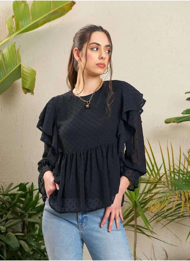 ساسافراس Dobby Ruffled Peplum Top by Styli