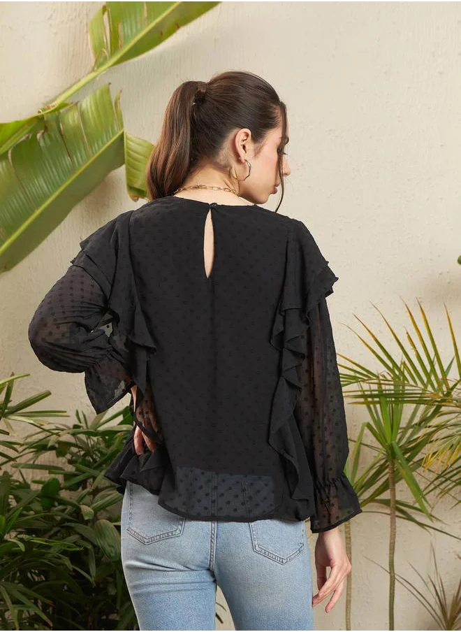 ساسافراس Dobby Ruffled Peplum Top by Styli