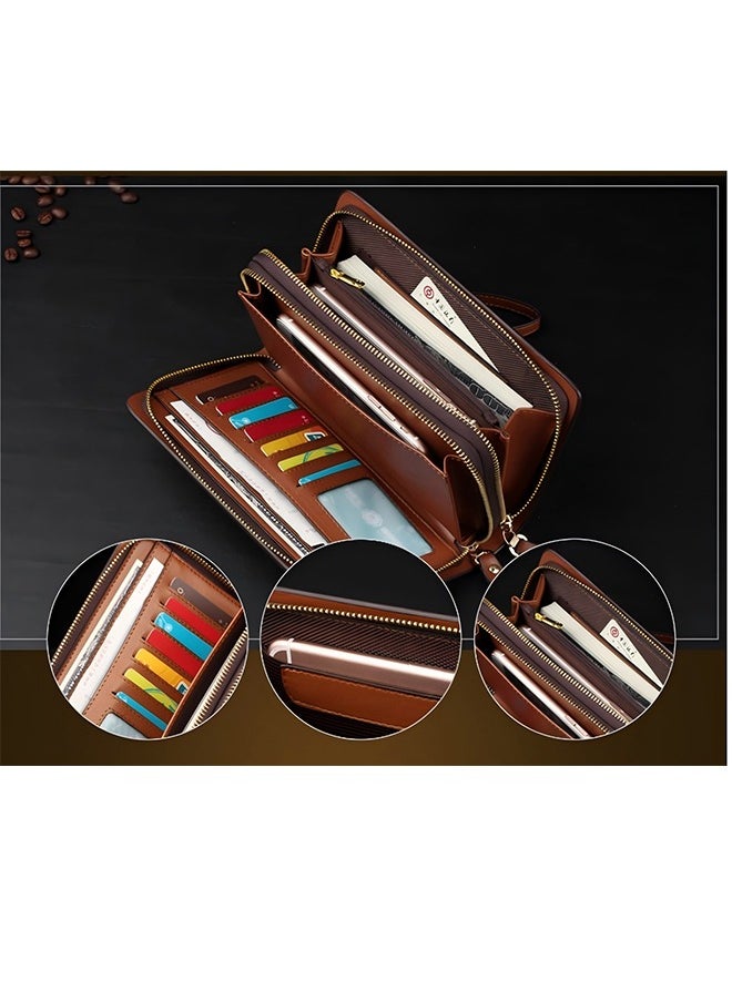 Leinasen - Men's Large Long Leather Clutch Travel Passport Business Phone Case Credit Card Holder Wallet Commuter Clutch Men's Business Clutch Men's Clutch Soft Leather Long Casual Zipper Wallet Clutch Bag - Image 1