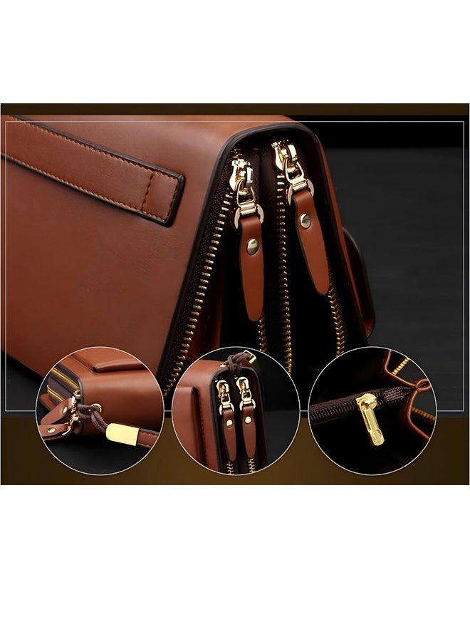 Leinasen - Men's Large Long Leather Clutch Travel Passport Business Phone Case Credit Card Holder Wallet Commuter Clutch Men's Business Clutch Men's Clutch Soft Leather Long Casual Zipper Wallet Clutch Bag - Image 1