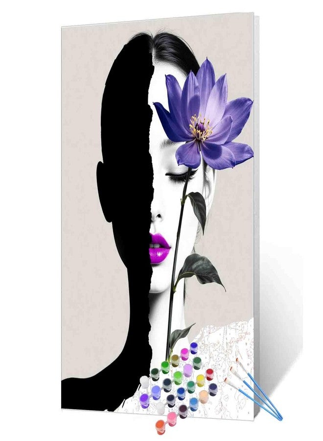 Aihonmin Abstract Women Purple Lips Oil Paint by Number for Adults DIY Paint by Numbers for Beginner Kids Elegant Canvas for Painting Acrylic Pigment Art Crafts for Home Decoration(Without Frame) - Image 1