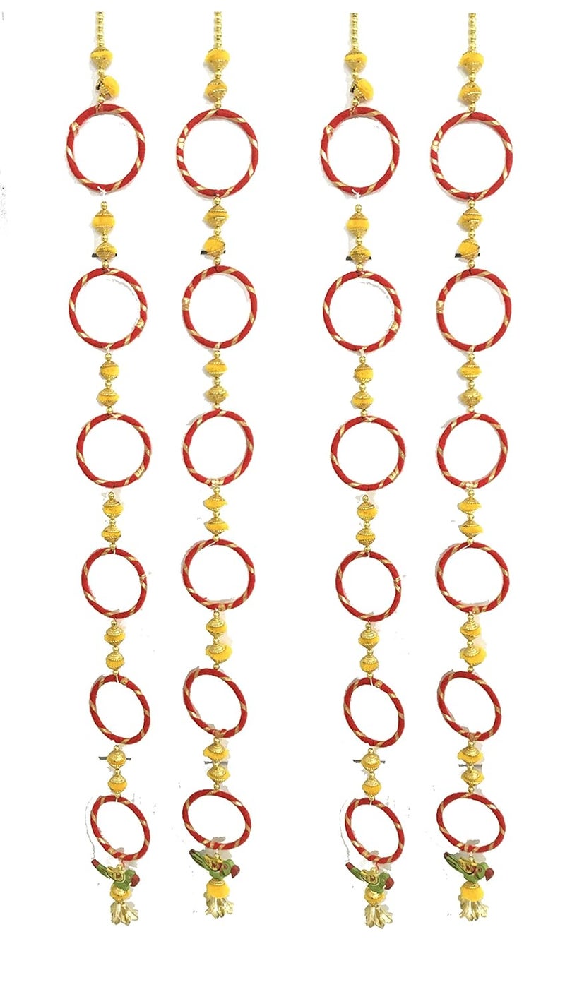 Aahum Aahum Traditonal Latkan Parrot Pom Pom Side Door toran for Pooja Room Home Dcor Hangings Diwali Navratri Decoration Traditional Handmade Door Bandarwal toran for Decoration 6 FT 72 inches 4 Strings  - Image 2