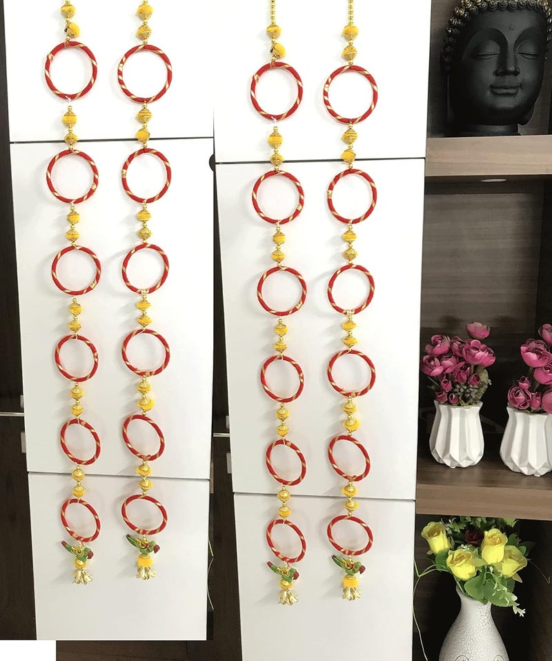 Aahum Aahum Traditonal Latkan Parrot Pom Pom Side Door toran for Pooja Room Home Dcor Hangings Diwali Navratri Decoration Traditional Handmade Door Bandarwal toran for Decoration 6 FT 72 inches 4 Strings  - Image 1