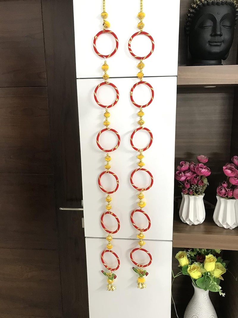 Aahum Aahum Traditonal Latkan Parrot Pom Pom Side Door toran for Pooja Room Home Dcor Hangings Diwali Navratri Decoration Traditional Handmade Door Bandarwal toran for Decoration 6 FT 72 inches 4 Strings  - Image 3