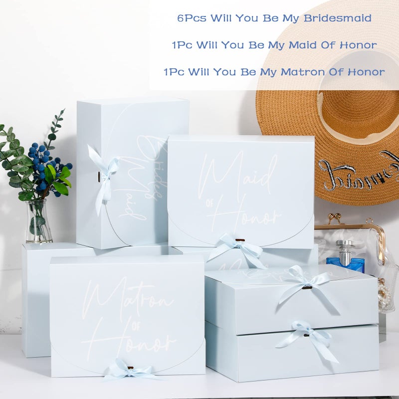 Marspark 8 Pack Blue Bridesmaid Proposal Gift Boxes with Ribbon 7.87 x 10.6 Inch Will You Be My Maid of Honor Bridesmaid Boxes for Wedding Bridal Shower Packaging Supplies Birthday Party Favors - Image 4