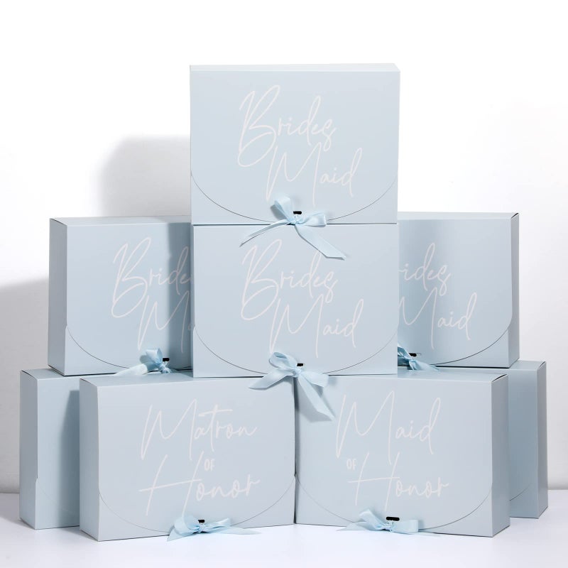 Marspark 8 Pack Blue Bridesmaid Proposal Gift Boxes with Ribbon 7.87 x 10.6 Inch Will You Be My Maid of Honor Bridesmaid Boxes for Wedding Bridal Shower Packaging Supplies Birthday Party Favors - Image 1