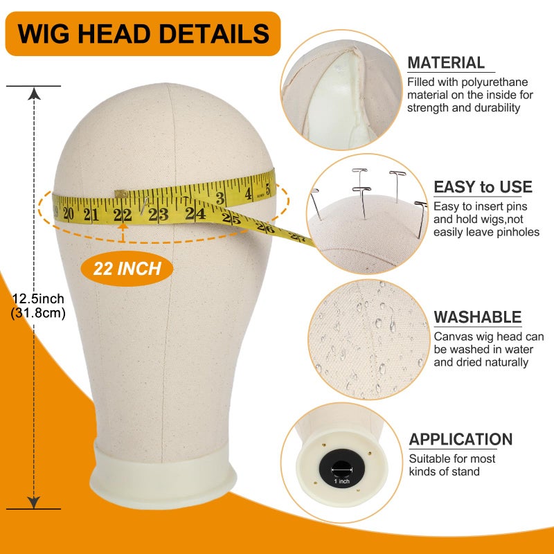 PWEOUKE 22 Inch Canvas Wig Head with Stand for Wigs ,14-22 Inch Height Adjustable Wig Stand Tripod with Canvas Block Wig Head,Manikin Head Block Set for Cosmetology with Wig Stand and Storage Bag - Image 3