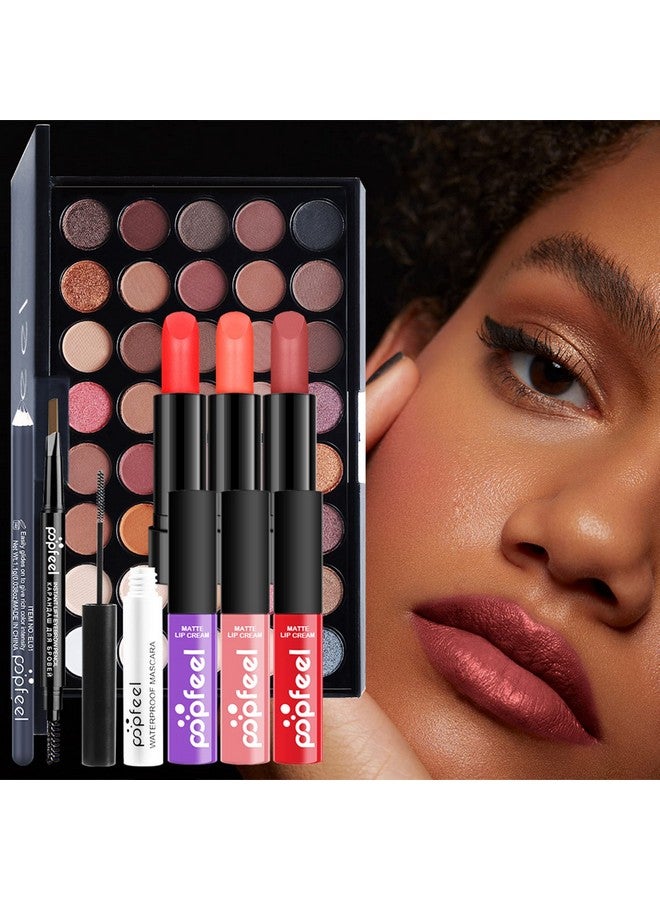 Joyeee Makeup Kit For Women Full Kit Naked Shimmer Eyeshadow Palette Waterproof Black Eyeliner & Mascara Makeup Tools Set Lipstick Premium Synthetic Foundation Powder For Medium To Dark Skin - Image 2