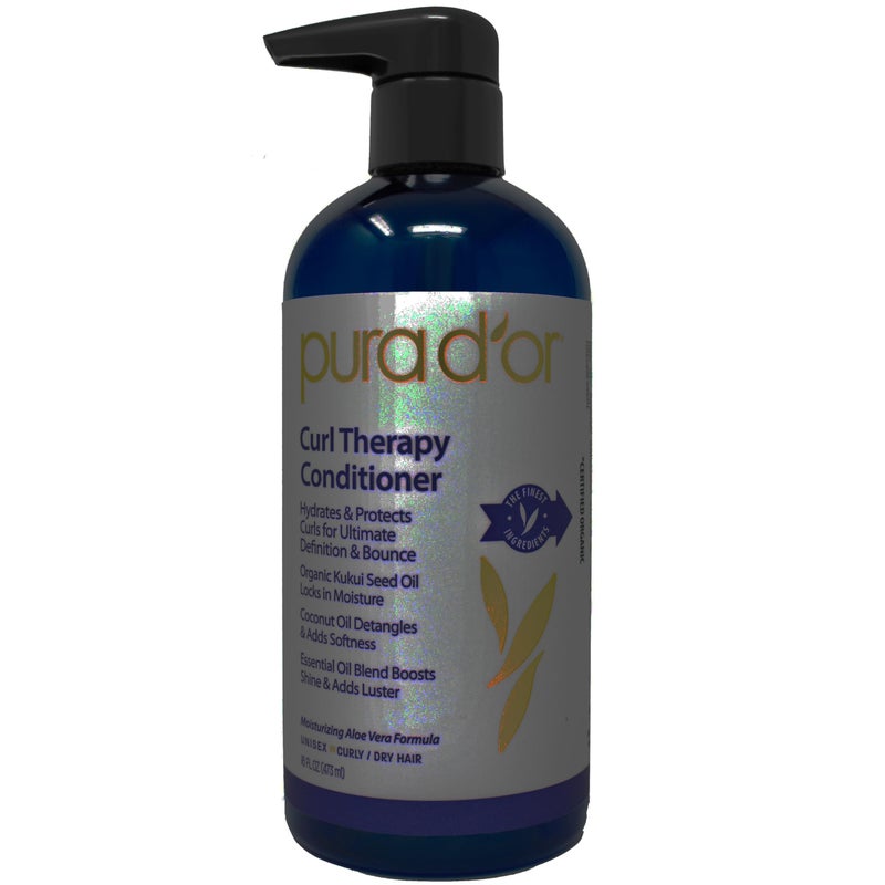 PURA D'OR Curl Therapy Conditioner (16oz) for Curly, Wavy or Frizzy Hair, Improves Shine, Definition & Bounce, Gentle Sulfate Free Formula Infused with Natural & Organic Ingredients for Men & Women - Image 1