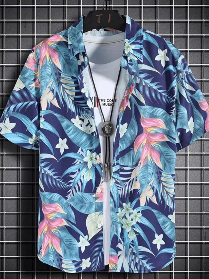Summer Thin Floral Short-Sleeved Shirts For Men And Women Hawaiian Seaside Beach Travel Casual Handsome Loose Floral Shirts - Image 2