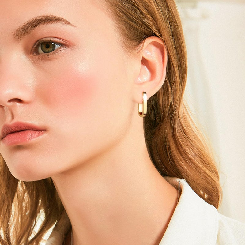 ALEXCRAFT 14K Gold Plated Sterling Silver Earrings Small Hoop Earrings for Women Rectangle Hypoallergenic Small Gold Square Hoops Earring - Image 3