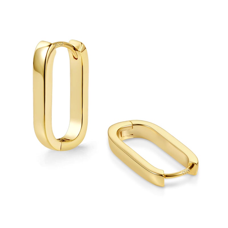 ALEXCRAFT 14K Gold Plated Sterling Silver Earrings Small Hoop Earrings for Women Rectangle Hypoallergenic Small Gold Square Hoops Earring - Image 1