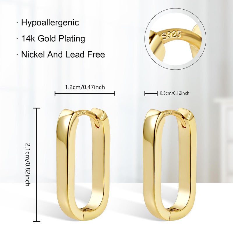 ALEXCRAFT 14K Gold Plated Sterling Silver Earrings Small Hoop Earrings for Women Rectangle Hypoallergenic Small Gold Square Hoops Earring - Image 4