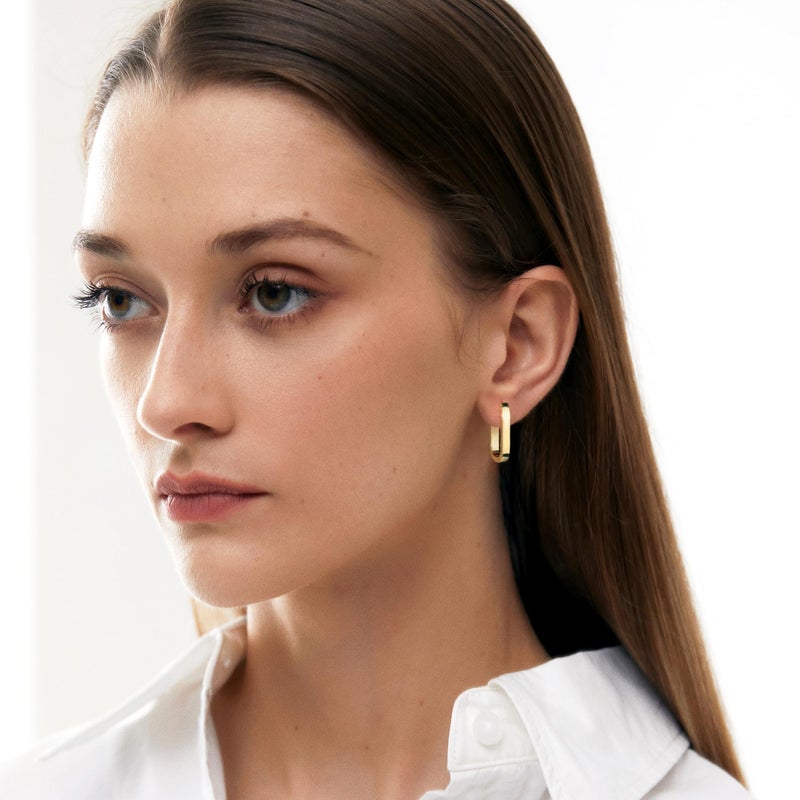ALEXCRAFT 14K Gold Plated Sterling Silver Earrings Small Hoop Earrings for Women Rectangle Hypoallergenic Small Gold Square Hoops Earring - Image 5