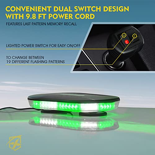 Xprite أضواء سطوع السقف Xprite COB LED، ضوء تحذير ساطع للغاية مع 19 نمط وميض وقاعدة مغناطيسية لمركبات الطوارئ وآلات البناء وشاحنات السحب - أبيض وأخضر - Image 4