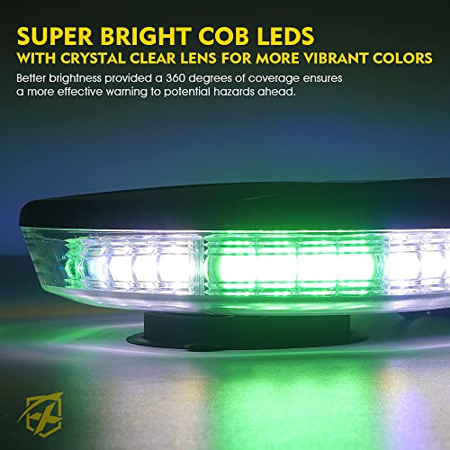 Xprite أضواء سطوع السقف Xprite COB LED، ضوء تحذير ساطع للغاية مع 19 نمط وميض وقاعدة مغناطيسية لمركبات الطوارئ وآلات البناء وشاحنات السحب - أبيض وأخضر - Image 2