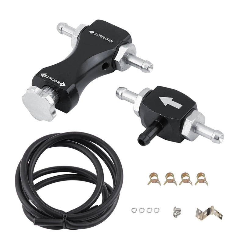 MiJunHD Manual Boost Controller Universal Aluminum Pressure Regulation Valve Kit with Mounting Bracket Hose for Turbocharged Engine Components Black 1Piece - Image 2