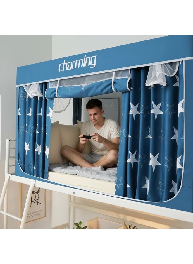 واي آند دي تعتيم على المرسى العلوي Bunk Bed Curtains للنوم غرفة نوم مضاد للضوء زخرفة زميلة الغرفة الخصوصية غطاء المظلة الصورة الخلفية ديكور Backdrop تعتيم الستار 6 لوحات مع أعلى - Image 3