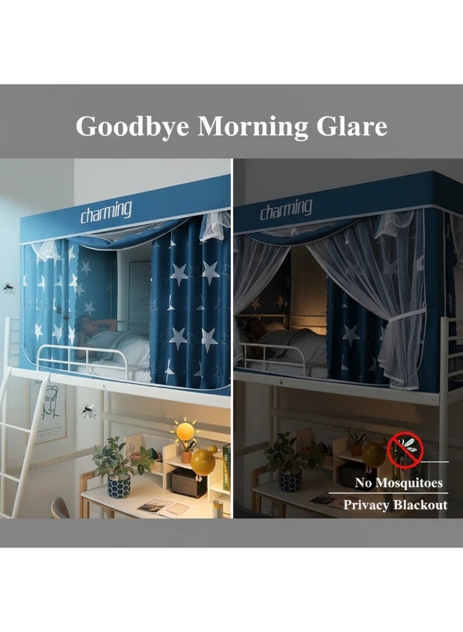 واي آند دي تعتيم على المرسى العلوي Bunk Bed Curtains للنوم غرفة نوم مضاد للضوء زخرفة زميلة الغرفة الخصوصية غطاء المظلة الصورة الخلفية ديكور Backdrop تعتيم الستار 6 لوحات مع أعلى - Image 2