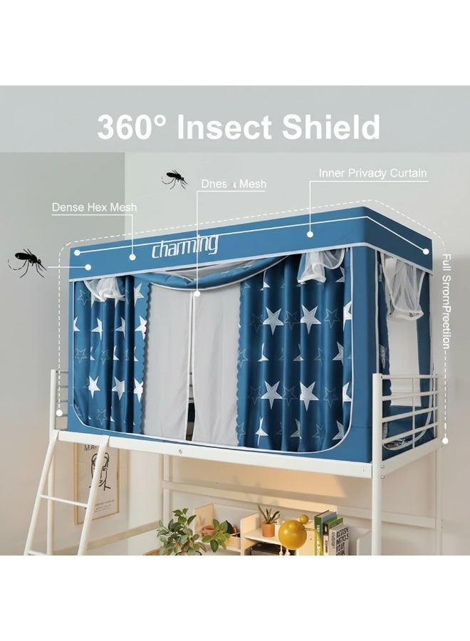 واي آند دي تعتيم على المرسى العلوي Bunk Bed Curtains للنوم غرفة نوم مضاد للضوء زخرفة زميلة الغرفة الخصوصية غطاء المظلة الصورة الخلفية ديكور Backdrop تعتيم الستار 6 لوحات مع أعلى - Image 5