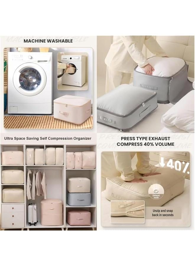 منظم ضغط ذاتي لتوفير المساحة الفائق، ترقية 2024 منظم ضغط ذاتي لتوفير المساحة لحقائب تخزين البطانيات، حقيبة منظم بسعة كبيرة لتخزين البطانيات. - Image 5