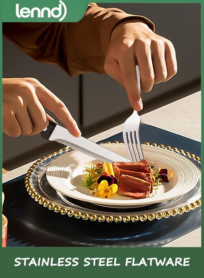 LENND 49-Piece Silverware Set with Organizer, Heavy Duty Stainless Steel Flatware for 8, Cutlery Utensil Sets with Steak Knives, Rust-proof, Mirror Polished, Dishwasher Safe - Image 5