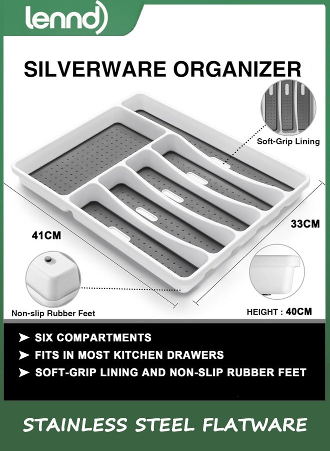 LENND 49-Piece Silverware Set with Organizer, Heavy Duty Stainless Steel Flatware for 8, Cutlery Utensil Sets with Steak Knives, Rust-proof, Mirror Polished, Dishwasher Safe - Image 4