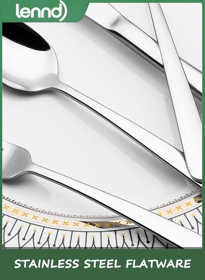 LENND 49-Piece Silverware Set with Organizer, Heavy Duty Stainless Steel Flatware for 8, Cutlery Utensil Sets with Steak Knives, Rust-proof, Mirror Polished, Dishwasher Safe - Image 3