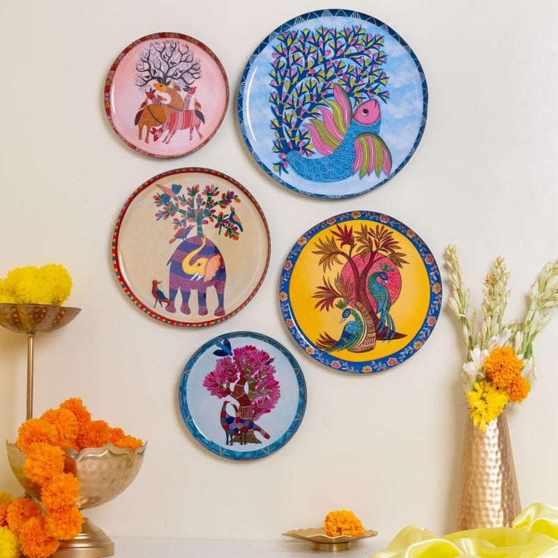 RITUALISTIC Gondh Wall Plates for home decoration Wall decor items for living room Metal Wall dcor Gift items for women and men Home Dcor Gift Items Set of 5 plates - Image 1