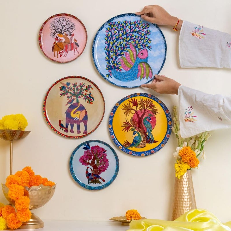 RITUALISTIC Gondh Wall Plates for home decoration Wall decor items for living room Metal Wall dcor Gift items for women and men Home Dcor Gift Items Set of 5 plates - Image 2