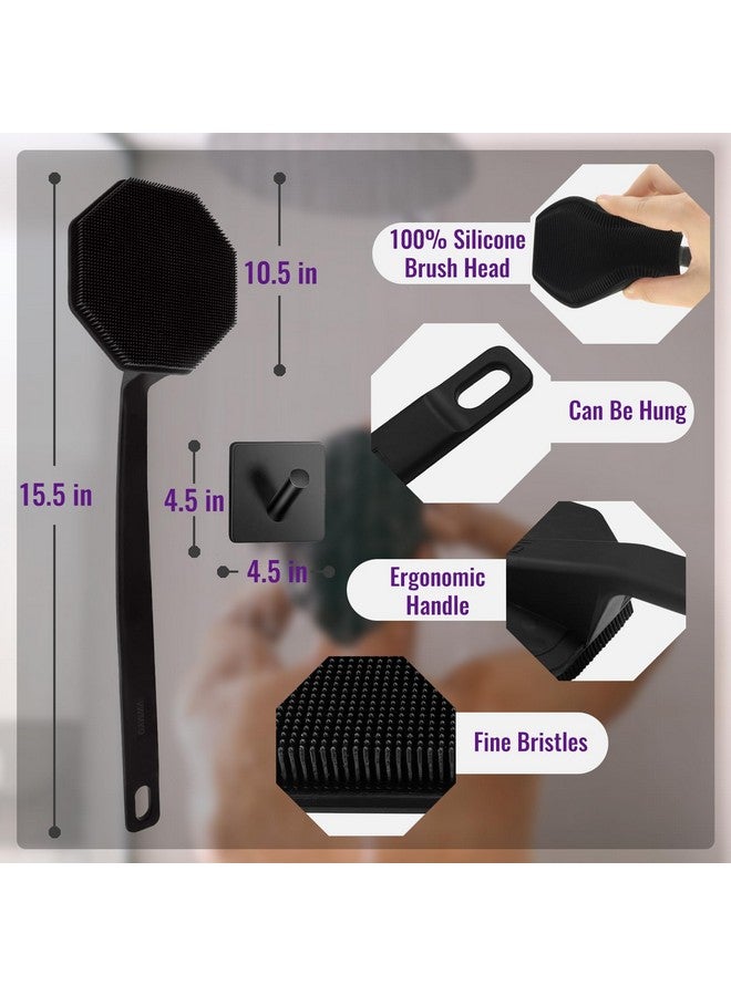 VWMYQ فرشاة ظهر سيليكون للاستحمام ترقية جديدة مقبض طويل فرشاة جسم سيليكون و خطاف فرشاة ظهر للاستحمام لتقشير و تدليك يمكن أن تنتج المزيد من الرغوة فرشاة ظهر بمقبض طويل للرجال - Image 3