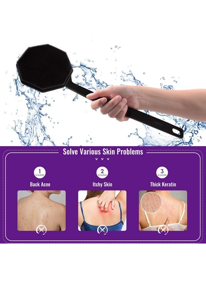 VWMYQ فرشاة ظهر سيليكون للاستحمام ترقية جديدة مقبض طويل فرشاة جسم سيليكون و خطاف فرشاة ظهر للاستحمام لتقشير و تدليك يمكن أن تنتج المزيد من الرغوة فرشاة ظهر بمقبض طويل للرجال - Image 4