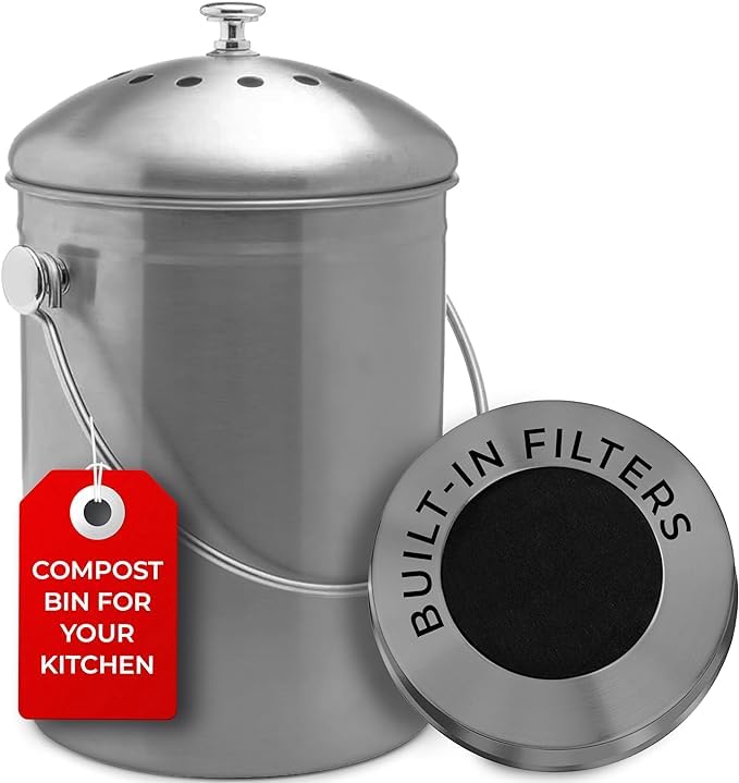 EPICA Countertop Compost Bin Kitchen 13 Gallon Odorless Composting Bin with Carbon Filters Indoor Compost Bin with Lid Stainless Steel Kitchen Composter for Food Scraps Waste Recycling - Image 1