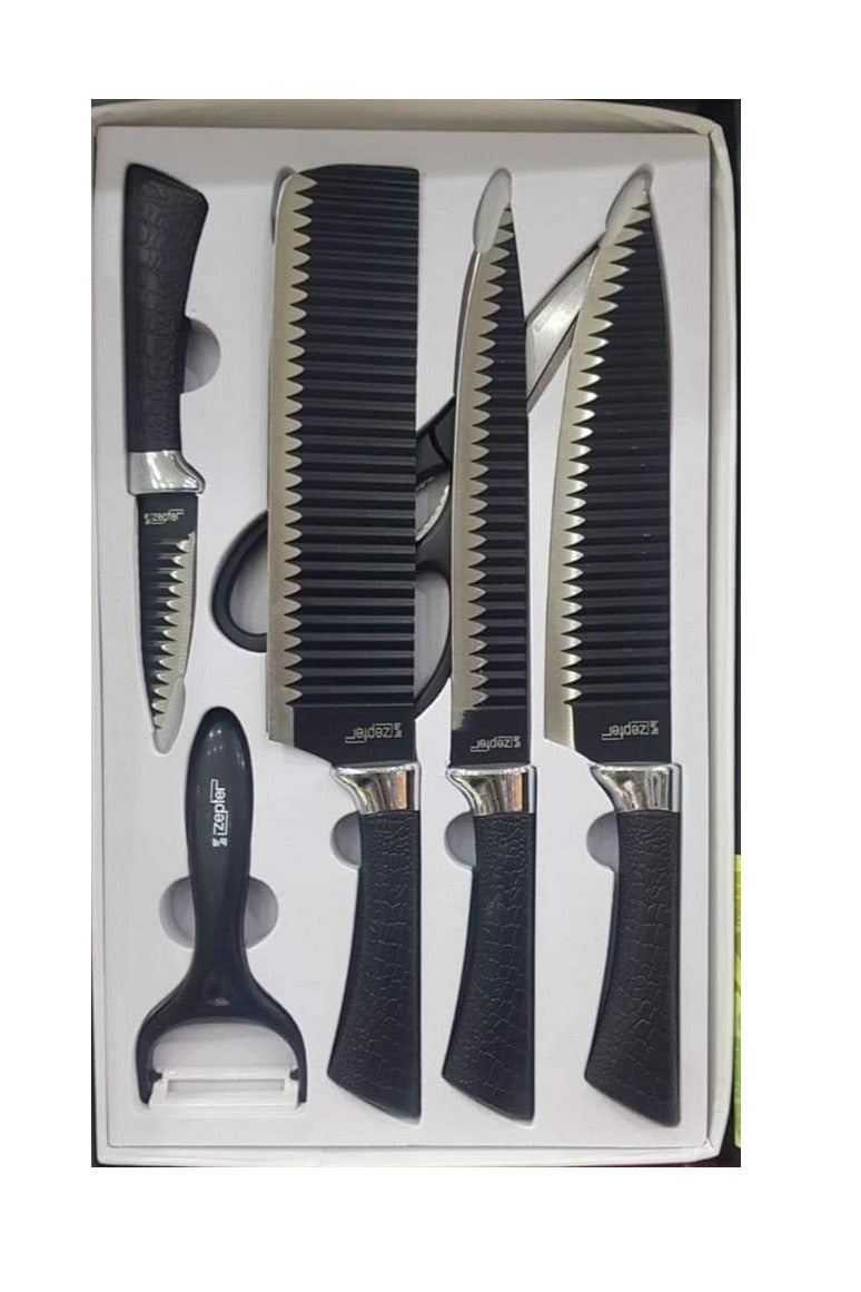 6-Piece Stainless Steel Knife Set with Ergonomic Handle for Kitchen Needs - Black - Image 2