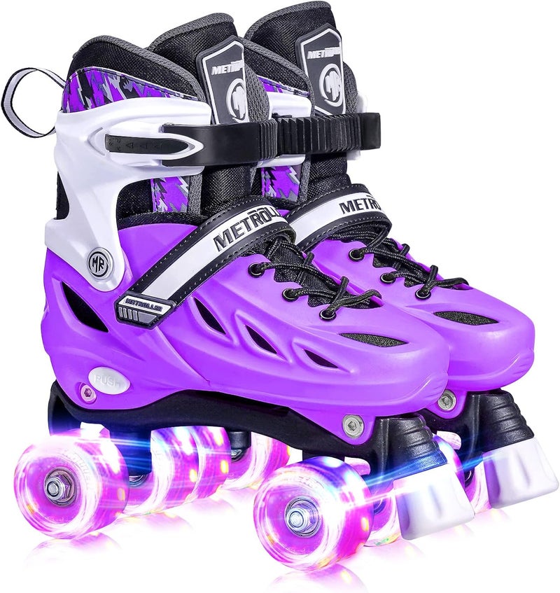 METROLLER Adjustable Roller Skates for Kids and Teens with Light Up Wheels - Purple - Image 1