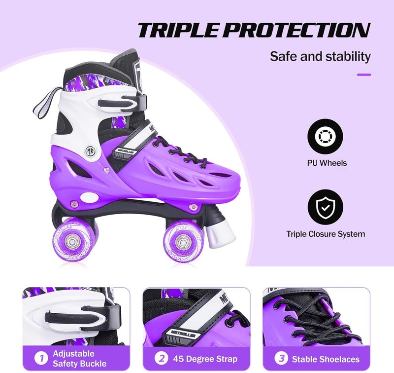 METROLLER Adjustable Roller Skates for Kids and Teens with Light Up Wheels - Purple - Image 3