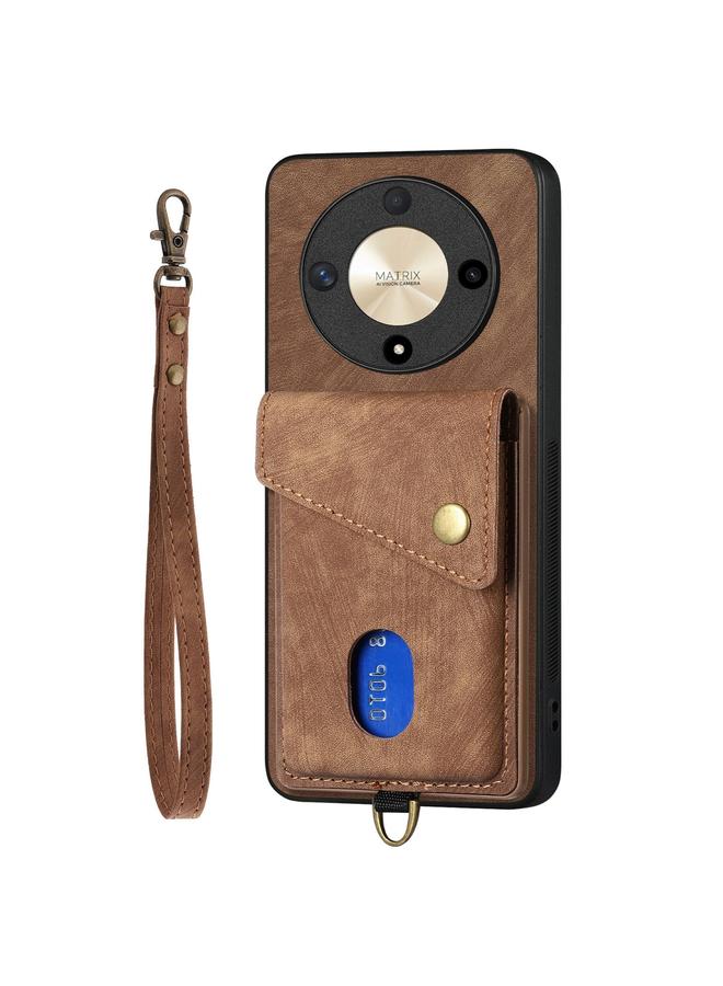 زبون جراب هاتف Honor X9b بتصميم محفظة بطاقات عتيقة من الجلد القابل للطي مع حزام - Image 3