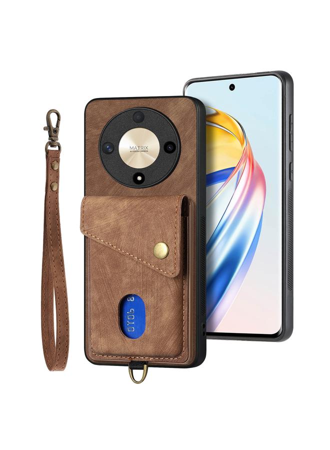 زبون جراب هاتف Honor X9b بتصميم محفظة بطاقات عتيقة من الجلد القابل للطي مع حزام - Image 2